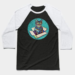 Psychedelic Retro Teal Cat in a Box by Robert Phelps Baseball T-Shirt